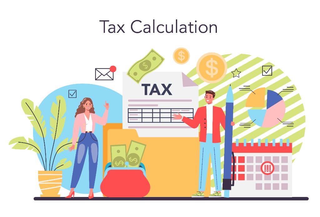 Tax calculation and financial planning illustration